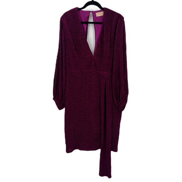 Club London Glitter Plunge Neck Drape Mini Dress Metallic Purple ASOS Bodycon - Picture 6 of 14